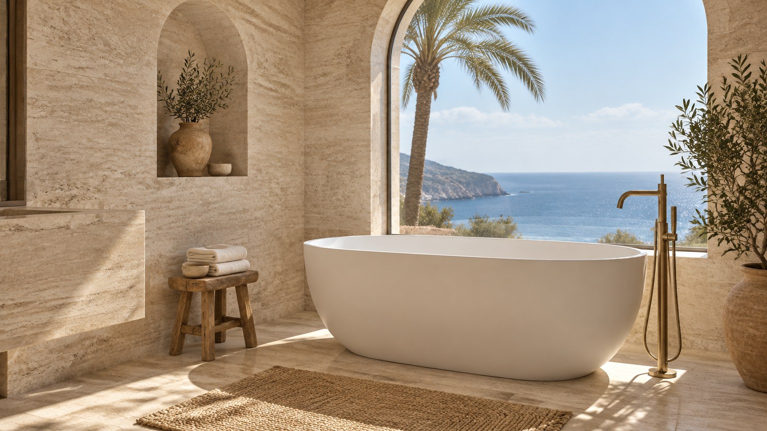 Bathroom with a freestanding bath by the window