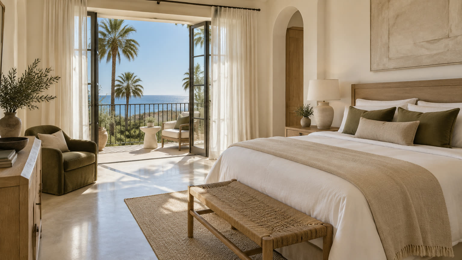 Master bedroom with ocean view balcony