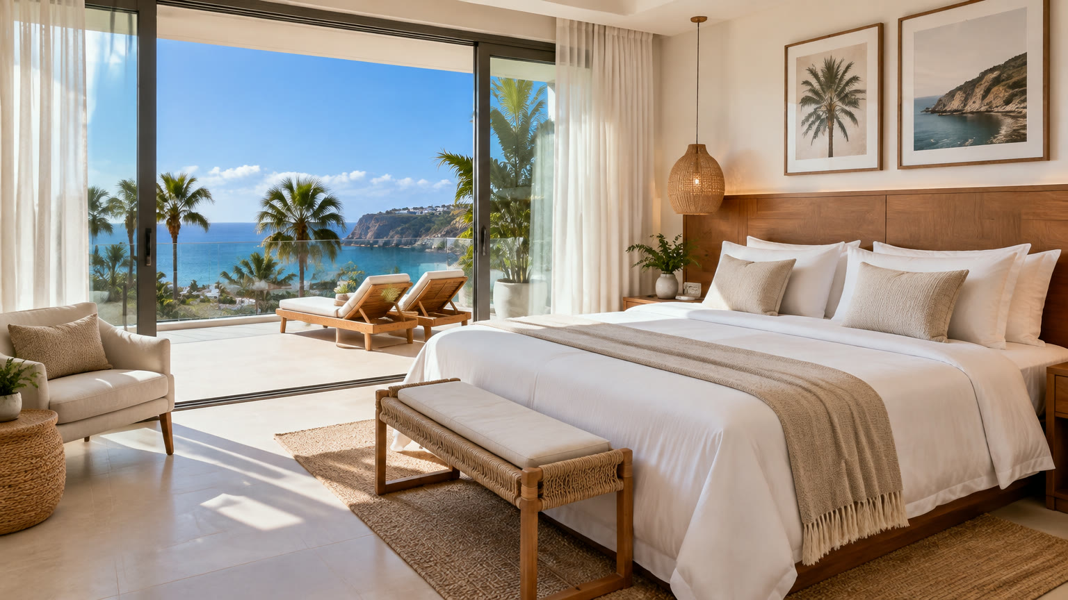 Bedroom prepared with crisp white linen